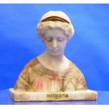 An Italian alabasta and marble bust of Modestia, signed Prof. G. Besgi (1857-1922), on titled