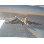 A signed print, 'Vulcan B2', Les Vowles, together with 'Flight of the Vulcans', Melvyn Buckley,