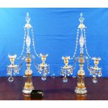 A pair of 19thC crystal cut glass Table Chandeliers, with two branches emanating from the central