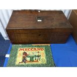 Meccano; a large wooden box containing pre-war Meccano, together with an early Meccano set (a lot)