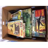 Airfix and others; a box containing assorted early plastic kits, planes, Airfix and others, etc (a