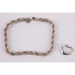 A silver rope-twist bracelet with belcher link detail, UK hallmark, signed Tiffany & Co. maker's