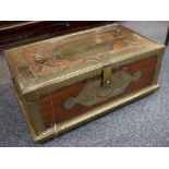 An old South East Asian hardwood and brass clad box, 60 x 34cm.