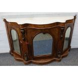 A Victorian walnut and marquetry inlaid marble top credenza, 137cm wide.