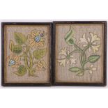 Eight embroidered flower pictures, each measuring 20 x 16.5cm, framed in black (8).