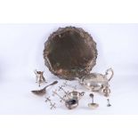 A mixed lot of silver and silver plate, including a George III cream jug on three feet, London 1767,