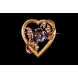 A pretty antique gold, diamond, enamel and split pearl pansy / heart brooch. Total approx. weight: