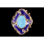 An antique gold blue enamel and moulded glass brooch c.1846. Total weight: 25g.