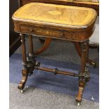A fine mid 19th Century Victorian burr-walnut game table, the hinged top inlaid with scrolling