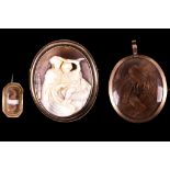 An antique shell cameo brooch and two mourning jewels (3).