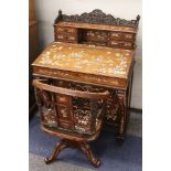 A 19th Century Chinese inlaid hardwood desk from Ningbo province, 65cm wide x 56cm deep x 112cm