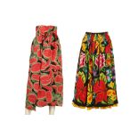 VINTAGE LOEWE WRAP AROUND SKIRT, 1970s, printed cotton with watermelon design, together with