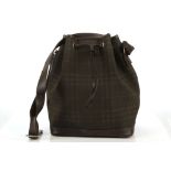 BURBERRY BUCKET BAG, black and grey check with dark brown leather trim, 38cm wide