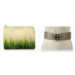 MARC BY MARC JACOBS POUCH, rubberised leather with grass design, 27cm wide, together with a Burberry