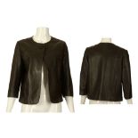 BURBERRY BLACK LEATHER JACKET, round neck with bracelet sleeves, two front patch pockets and