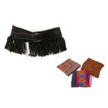 VINTAGE YVES SAINT LAURENT WAIST BELT, early 1980s, black suede and pony skin with tasselled fringe,