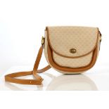 VINTAGE GUCCI SHOULDER BAG, 1980s, coated cream canvas with tan leather trim, 24cm wide, 20cm