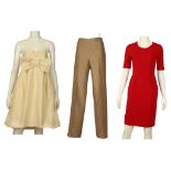 JOSEPH RED DRESS, with short sleeves, size 38 (UK 10), together with a pair of gold thread Joseph