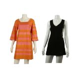 TWO 1960s DRESSES, one a black crepe 'Way In' Harrods mini dress, with open sides joined by gilt