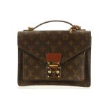 LOUIS VUITTON MONCEAU HANDBAG, date code for 1993, monogram canvas and dark brown leather trim,