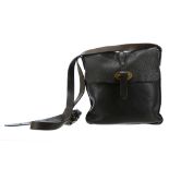 MULBERRY BLACK LEATHER CROSS BODY BAG, long shoulder strap, 28cm wide, 29cm high