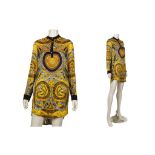 VERSACE JEAN SILK SHIRT DRESS, gilt chain design with navy trim, UK size 6, new with tags and with