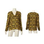 VERSACE COLLECTION SILK SHIRT, black with gilt design, long sleeves with scoop neck, size UK 12, new