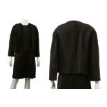 1960s LOEWE BLACK SUEDE JACKET, of collarless design, together with a similar unlabelled dress (2)