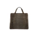 GREY CROCODILE LEATHER SHOPPER, two short top handles, 32cm wide, 36cm high