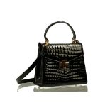 TIFFANY AND CO BLACK CROCODILE HANDBAG, 1990s, top handle with gilt metal hardware and name