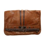 MARC JACOBS AIRLINER CLUTCH, in two tones of brown leather, bright pink lining, 39cm wide, 26cm high