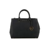 MICHAEL KORS NAVY BLUE SUTTON HANDBAG, Saffiano leather, gilt metal hardware and zips, 34cm wide,