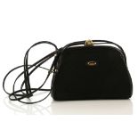 VINTAGE GUCCI HANDBAG, black logo canvas with thin leather straps, gilt metal Gucci nameplate,