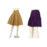 PRADA PALE GOLD SILK MIX SKIRT, A-line with box pleats, size 38 (UK 10), together with a Miu Miu