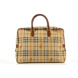 BURBERRY BRIEFCASE BAG, check coated canvas with brown leather trim, 40cm wide, 30cm high, with dust