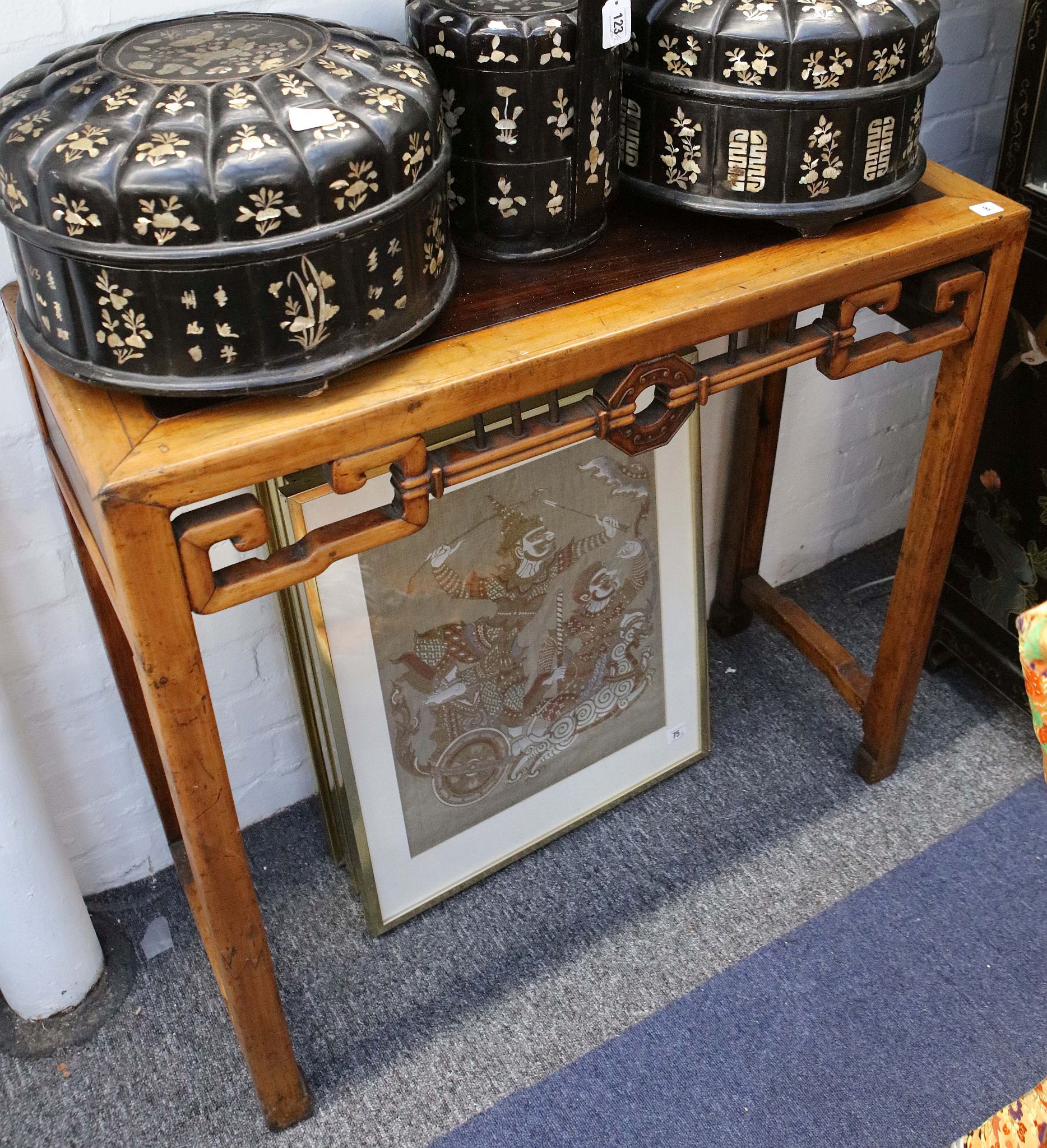 An antique Chinese hardwood side table, 97 x 38cm.