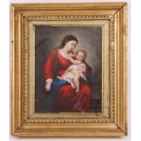 Oil on panel, a portrait of Madonna and infant, gilt framed, 24.5 x 18.5cm.