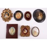 Seven assorted framed portrait miniatures.