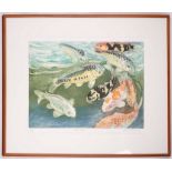 David Koster, 20th Century British. 'Koi Carp'. Limited edition seriograph of feeding fish. No. 48