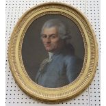 18th Century French school, oval oil on canvas, portrait of a man in a grey wig and French frock