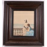 A framed watercolour of two young ladies overlooking the sea, 30 x 24cm, sold with a watercolour