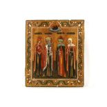 A LATE 19TH CENTURY RUSSIAN ICON, St Anna and St Genoira in the company of a royal couple.