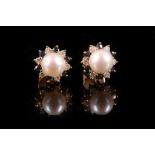 A pair of cultured pearl, sapphire and diamond cluster earrings; and three pairs of cultured pearl