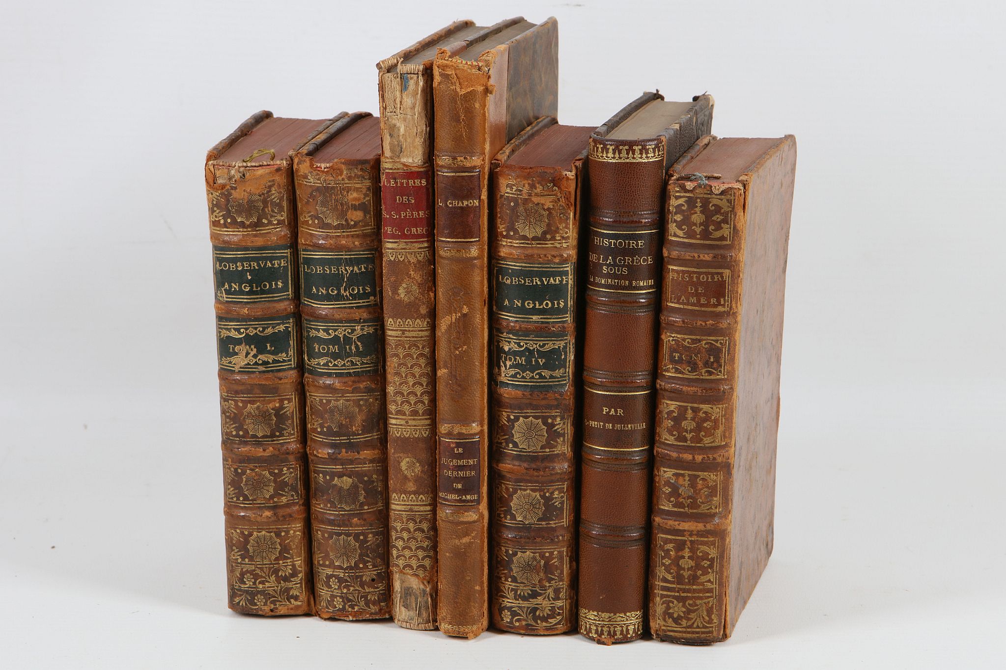 A small collection of 19th Century leather bound books, including; De S. Basile - Le - Grand, Le