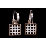 A pair of 14 carat white and rose gold chequerboard earrings, each set with nine small brilliant cut