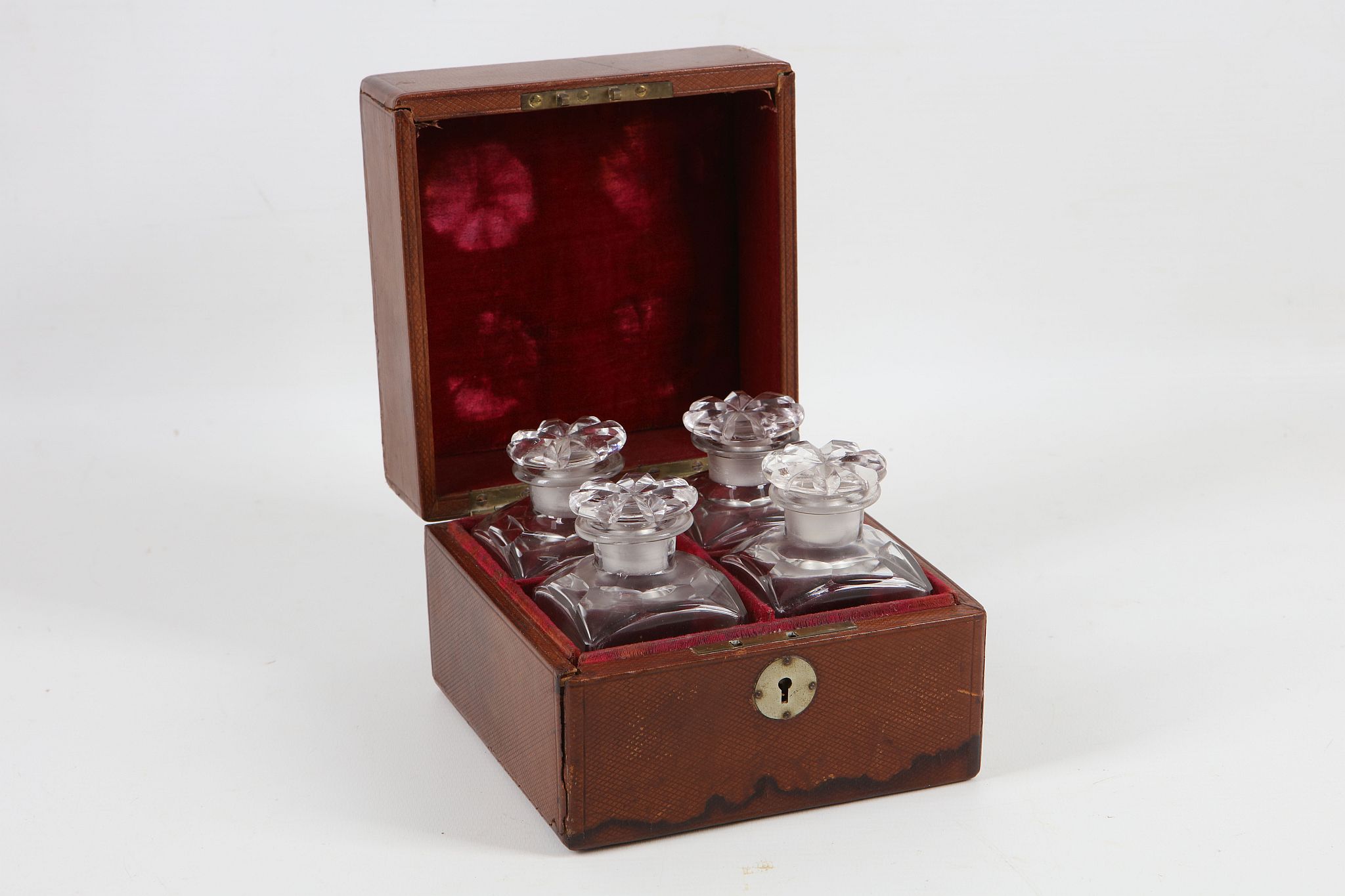 A set of four late Victorian crystal cut glass travelling scent bottles, all having star cut bases - Image 2 of 3