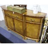 A George III style oak and mahogany crossbanded Bevan Funnell 'Reprodux' side cabinet, 167cm wide.