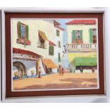 Holley, A 20th Century Continental village scene, oil on canvas, signed to lower left, framed,