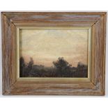 Ellliott Seabrooke 1886-1950 attr. Oil on board, trees and skyline at dusk, framed, picture size: