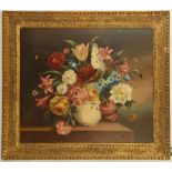 Mid 20th Century, oil on canvas. Cornucopia of flowers, in the style of the Dutch antique, signed '